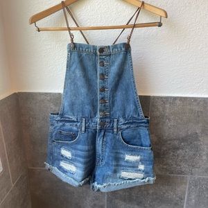 Forever 21 Distressed Denim Overall Shorts